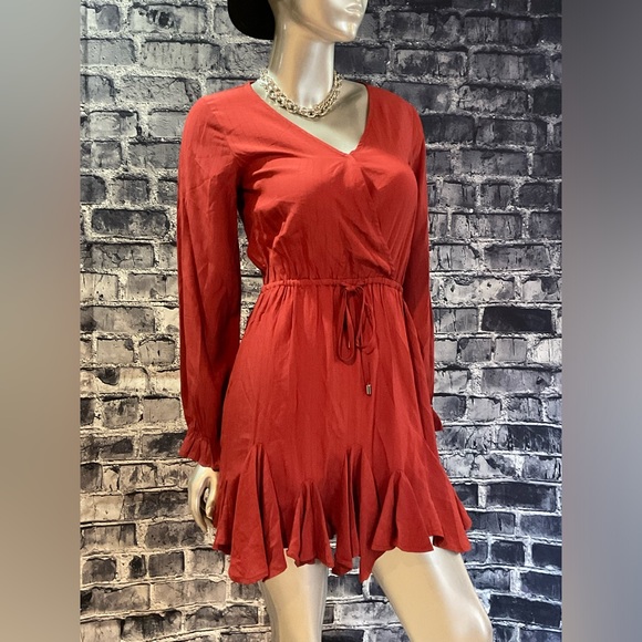 Rust Burnt Orange Long Sleeve Mini Dress - Picture 3 of 7